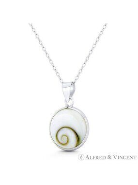 Round Faux Seashell Enamel Beachbum Charm Pendant in .925 Sterling Silver